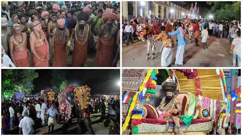 தருமபுரம் ஆதீன பட்டினப்பிரவேசம் நிகழ்ச்சியின் நிறைவாக ஆதீன மடாதிபதி ஞான கொலுக்காட்சி பாவனை அபிஷேகத்துடன் நடைபெற்ற நிகழ்ச்சியில் ஏராளமான பக்தர்கள் ஆசி பெற்றனர்:-