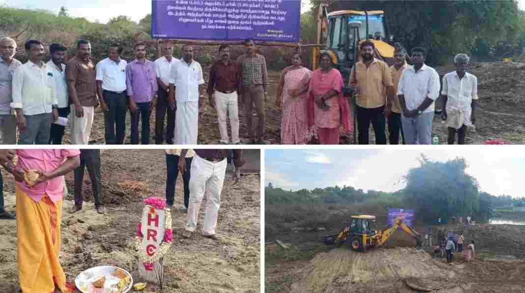 நாகை அருகே மீட்கப்பட்ட கோவில் நிலத்தில் எல்லை கற்கள் நட்டு பூஜை செய்த இந்து சமய அறநிலையத்துறை அதிகாரிகள்.