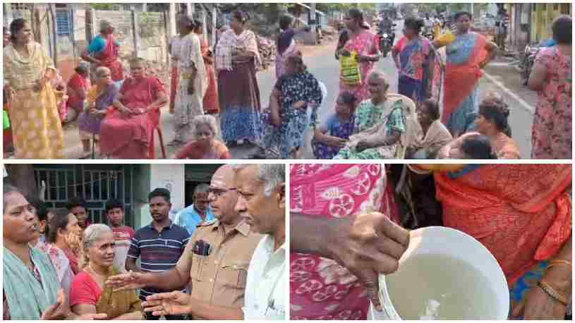 நாகப்பட்டினம் நகராட்சியை கண்டித்து பெண்கள் காலி குடங்களுடன் சாலை மறியல்.