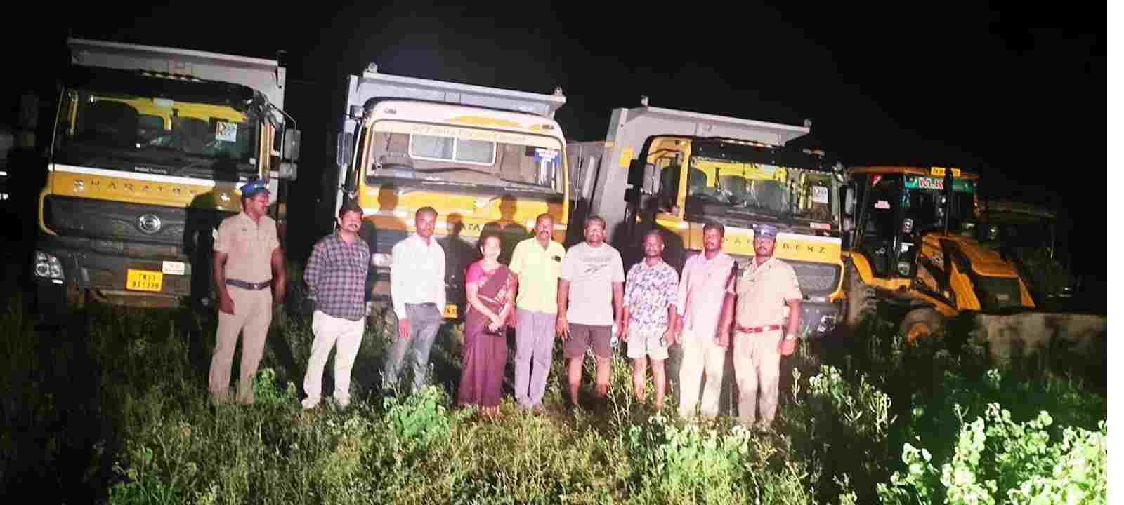 அரக்கோணம் அருகே மணல் திருடிய 3 டிப்பர் லாரிகள், ஒரு ஜேசிபி பறிமுதல்.