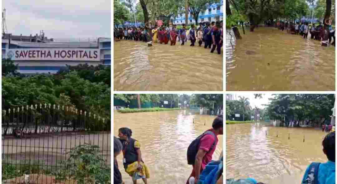 லேசான மழைக்கு கூட தண்ணீர் வெளியேற வழி இன்றி பிரபல மருத்துவக் கல்லூரி தண்ணீரில் மிதக்கும் அவலம் நோயாளிகளும் மாணவர்களும் அவதி. 