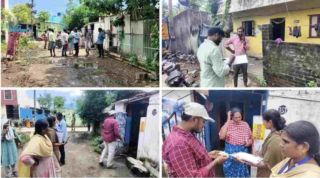 திருவேற்காடு கோலடி ஏரியில் ஆக்கிரமிப்பு செய்யப்பட்டுள்ள வீடுகள் கணக்கெடுக்கும் பணி தொடக்கம்.